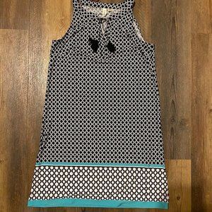 Tacera Geometric Print Dress Tassel Tie Top Med.